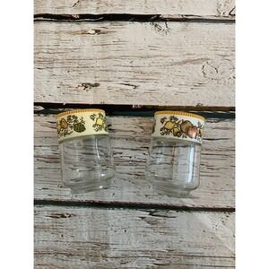 Vintage Gemco Glass Spice Jars Yellow Harvest Fruit Vegetable Shaker Set USA